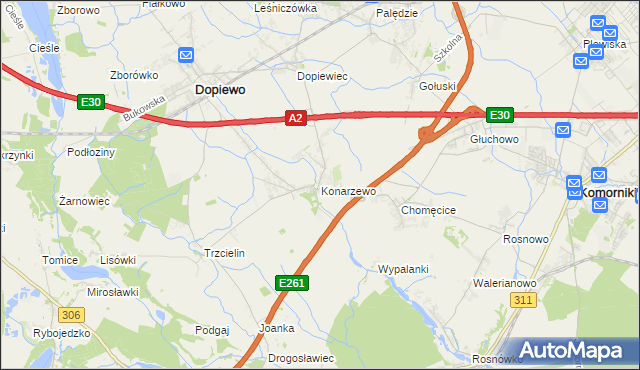 mapa Konarzewo gmina Dopiewo, Konarzewo gmina Dopiewo na mapie Targeo