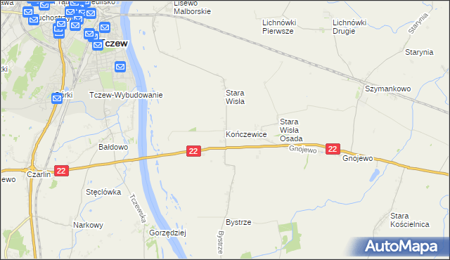 mapa Kończewice gmina Miłoradz, Kończewice gmina Miłoradz na mapie Targeo