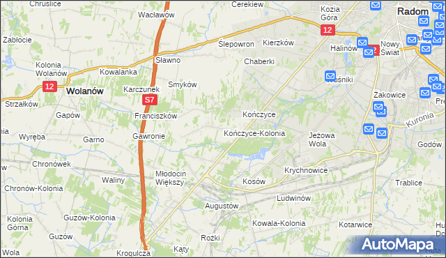 mapa Kończyce-Kolonia, Kończyce-Kolonia na mapie Targeo