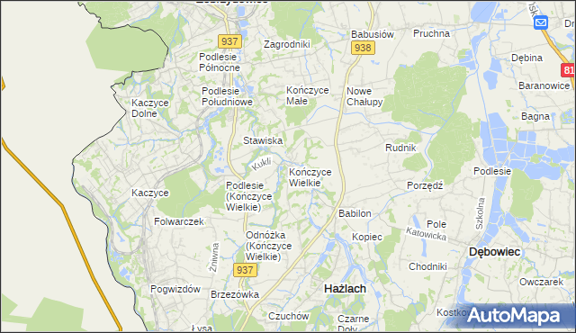 mapa Kończyce Wielkie, Kończyce Wielkie na mapie Targeo