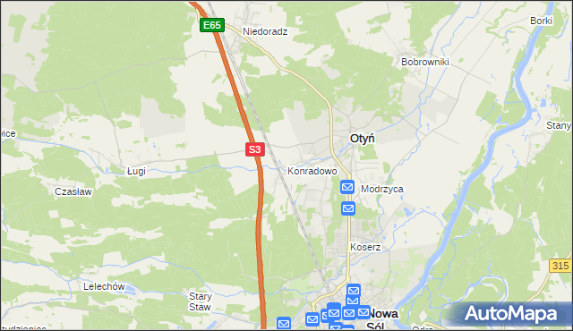 mapa Konradowo gmina Otyń, Konradowo gmina Otyń na mapie Targeo