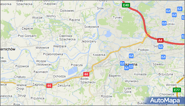 mapa Kopanka gmina Skawina, Kopanka gmina Skawina na mapie Targeo