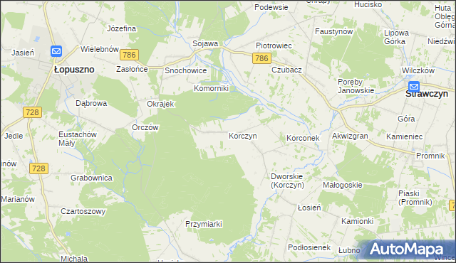 mapa Korczyn gmina Strawczyn, Korczyn gmina Strawczyn na mapie Targeo