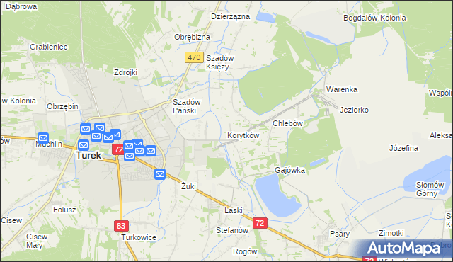 mapa Korytków gmina Turek, Korytków gmina Turek na mapie Targeo