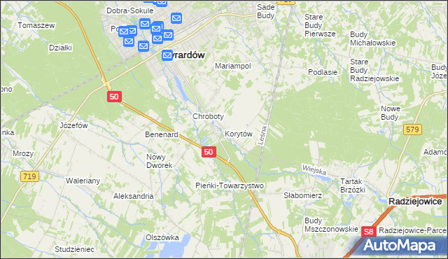 mapa Korytów gmina Radziejowice, Korytów gmina Radziejowice na mapie Targeo