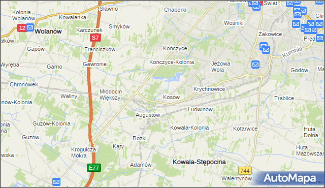 mapa Kosów gmina Kowala, Kosów gmina Kowala na mapie Targeo