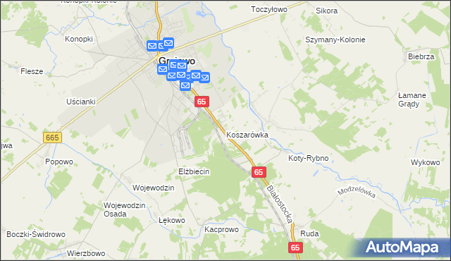 mapa Koszarówka gmina Grajewo, Koszarówka gmina Grajewo na mapie Targeo