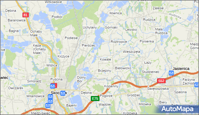mapa Kowale gmina Skoczów, Kowale gmina Skoczów na mapie Targeo