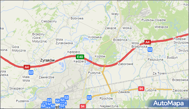 mapa Kozłów gmina Dębica, Kozłów gmina Dębica na mapie Targeo