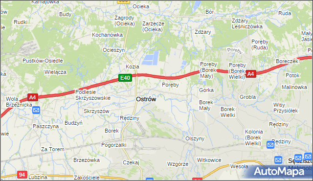 mapa Kozodrza, Kozodrza na mapie Targeo