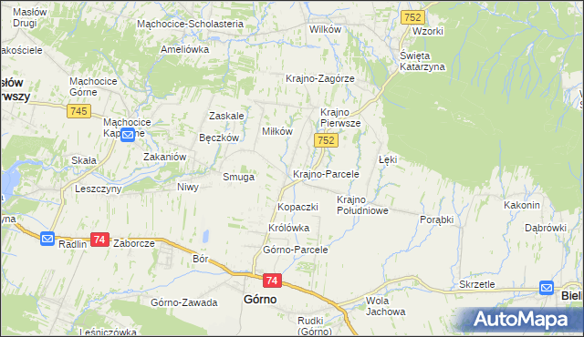 mapa Krajno-Parcele, Krajno-Parcele na mapie Targeo