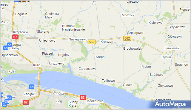 mapa Krępa gmina Dobrzyń nad Wisłą, Krępa gmina Dobrzyń nad Wisłą na mapie Targeo