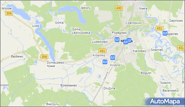 mapa Krosinko gmina Mosina, Krosinko gmina Mosina na mapie Targeo