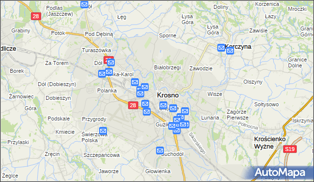 mapa Krosna, Krosno na mapie Targeo