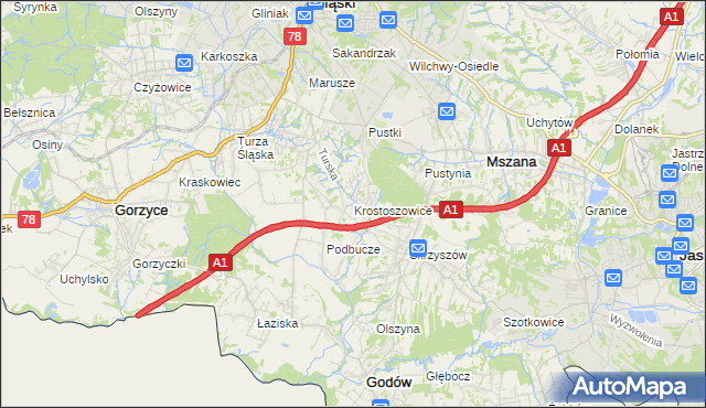 mapa Krostoszowice, Krostoszowice na mapie Targeo