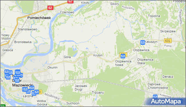 mapa Krubin gmina Wieliszew, Krubin gmina Wieliszew na mapie Targeo