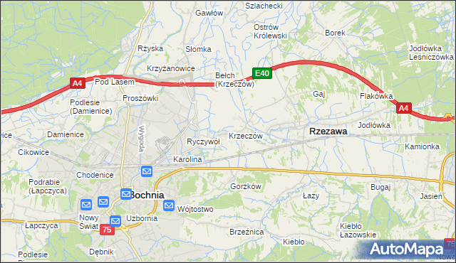mapa Krzeczów gmina Rzezawa, Krzeczów gmina Rzezawa na mapie Targeo