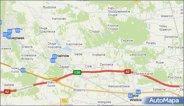 mapa Krzewina gmina Halinów, Krzewina gmina Halinów na mapie Targeo