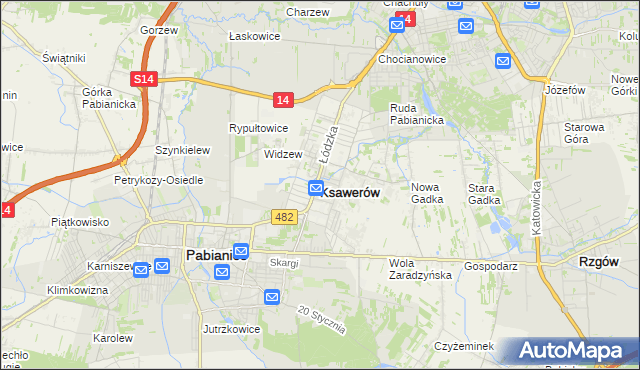 mapa Ksawerów powiat pabianicki, Ksawerów powiat pabianicki na mapie Targeo