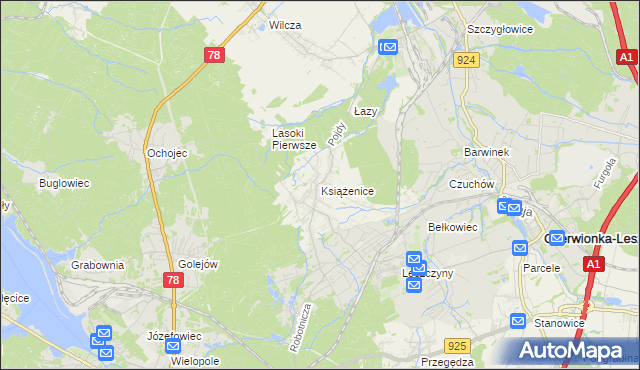 mapa Książenice gmina Czerwionka-Leszczyny, Książenice gmina Czerwionka-Leszczyny na mapie Targeo