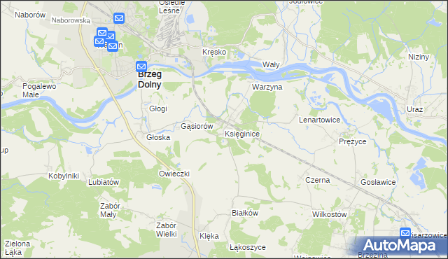 mapa Księginice gmina Miękinia, Księginice gmina Miękinia na mapie Targeo