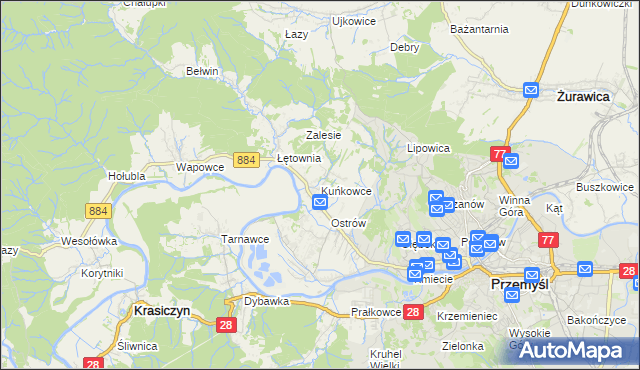 mapa Kuńkowce, Kuńkowce na mapie Targeo