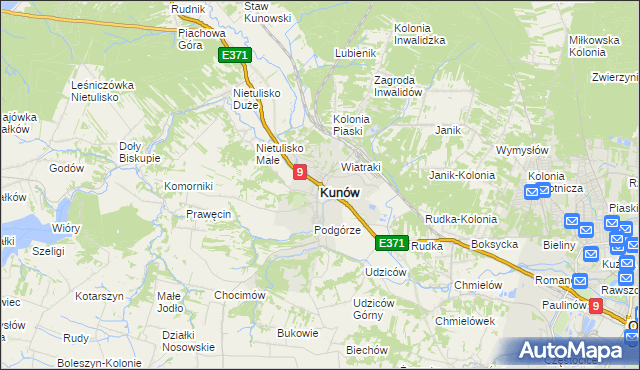 mapa Kunów powiat ostrowiecki, Kunów powiat ostrowiecki na mapie Targeo