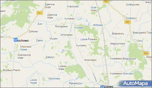 mapa Kurówko gmina Gozdowo, Kurówko gmina Gozdowo na mapie Targeo