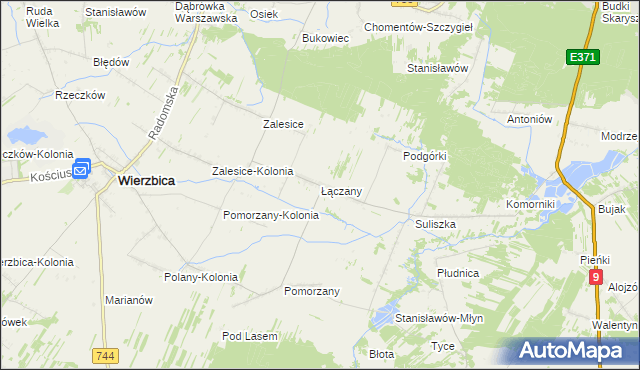 mapa Łączany gmina Wierzbica, Łączany gmina Wierzbica na mapie Targeo