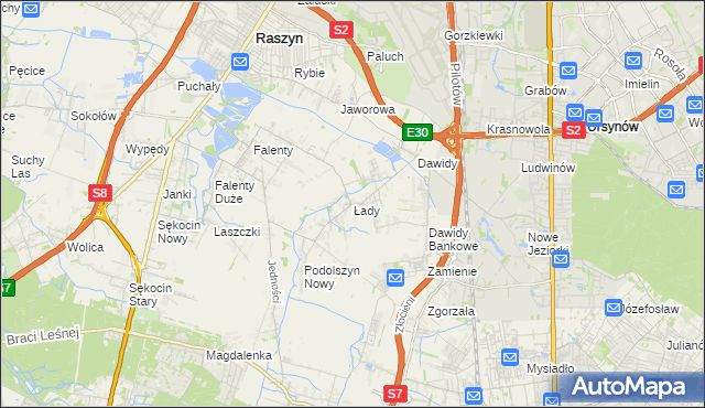 mapa Łady gmina Raszyn, Łady gmina Raszyn na mapie Targeo