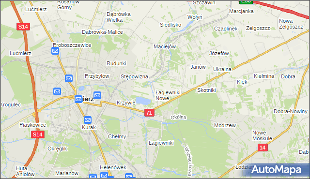 mapa Łagiewniki Nowe, Łagiewniki Nowe na mapie Targeo