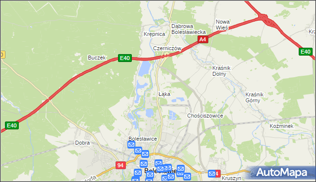 mapa Łąka gmina Bolesławiec, Łąka gmina Bolesławiec na mapie Targeo