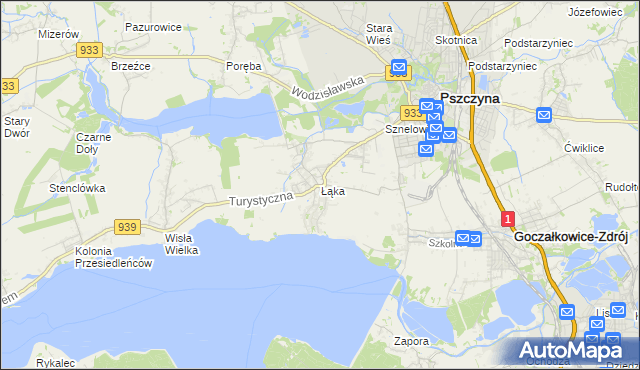 mapa Łąka gmina Pszczyna, Łąka gmina Pszczyna na mapie Targeo
