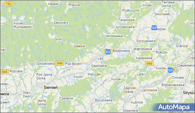 mapa Las gmina Ślemień, Las gmina Ślemień na mapie Targeo