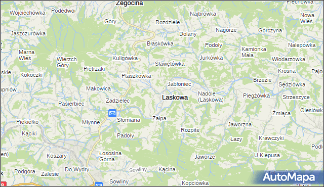 mapa Laskowa powiat limanowski, Laskowa powiat limanowski na mapie Targeo