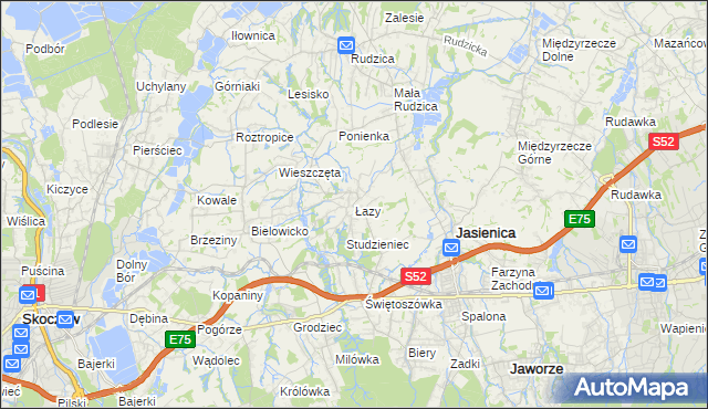mapa Łazy gmina Jasienica, Łazy gmina Jasienica na mapie Targeo
