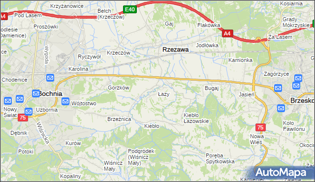mapa Łazy gmina Rzezawa, Łazy gmina Rzezawa na mapie Targeo