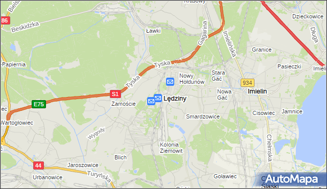 mapa Lędziny powiat bieruńsko-lędziński, Lędziny powiat bieruńsko-lędziński na mapie Targeo