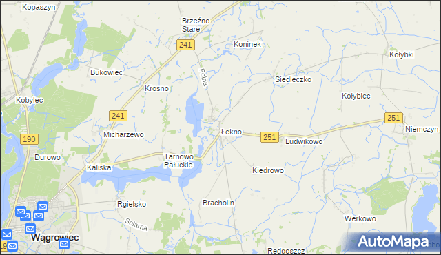 mapa Łekno gmina Wągrowiec, Łekno gmina Wągrowiec na mapie Targeo