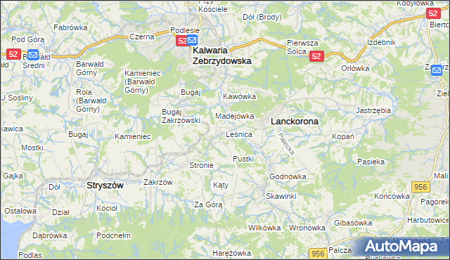 mapa Leśnica gmina Stryszów, Leśnica gmina Stryszów na mapie Targeo