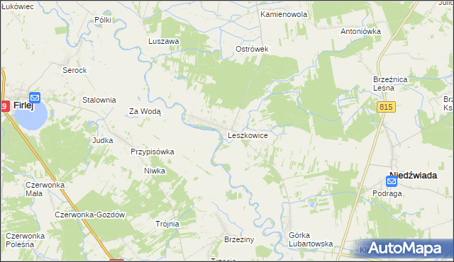 mapa Leszkowice gmina Ostrówek, Leszkowice gmina Ostrówek na mapie Targeo