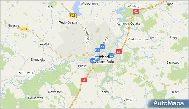 mapa Lidzbark Warmiński, Lidzbark Warmiński na mapie Targeo