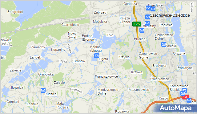 mapa Ligota gmina Czechowice-Dziedzice, Ligota gmina Czechowice-Dziedzice na mapie Targeo