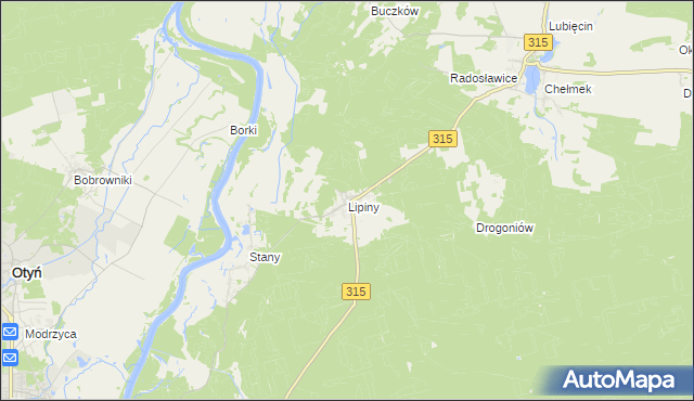 mapa Lipiny gmina Nowa Sól, Lipiny gmina Nowa Sól na mapie Targeo