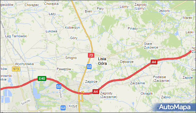 mapa Lisia Góra powiat tarnowski, Lisia Góra powiat tarnowski na mapie Targeo