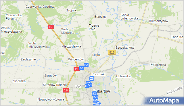 mapa Lisów gmina Lubartów, Lisów gmina Lubartów na mapie Targeo