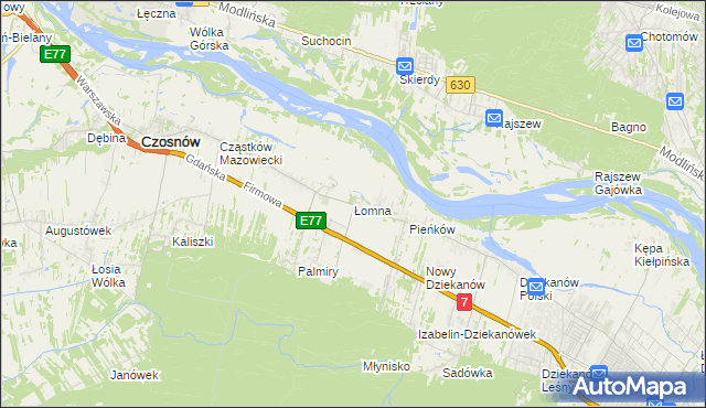 mapa Łomna gmina Czosnów, Łomna gmina Czosnów na mapie Targeo