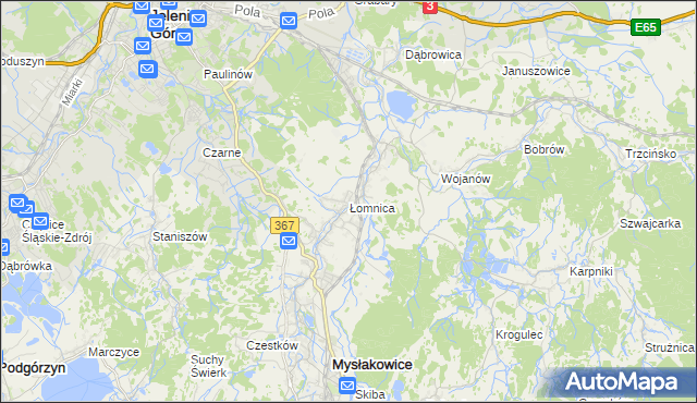 mapa Łomnica gmina Mysłakowice, Łomnica gmina Mysłakowice na mapie Targeo