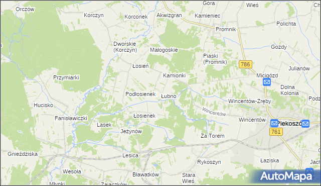 mapa Łubno gmina Piekoszów, Łubno gmina Piekoszów na mapie Targeo
