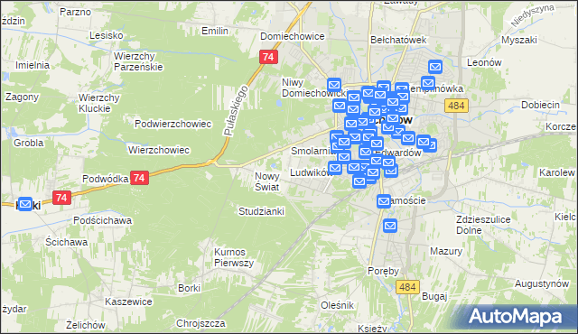 mapa Ludwików gmina Bełchatów, Ludwików gmina Bełchatów na mapie Targeo